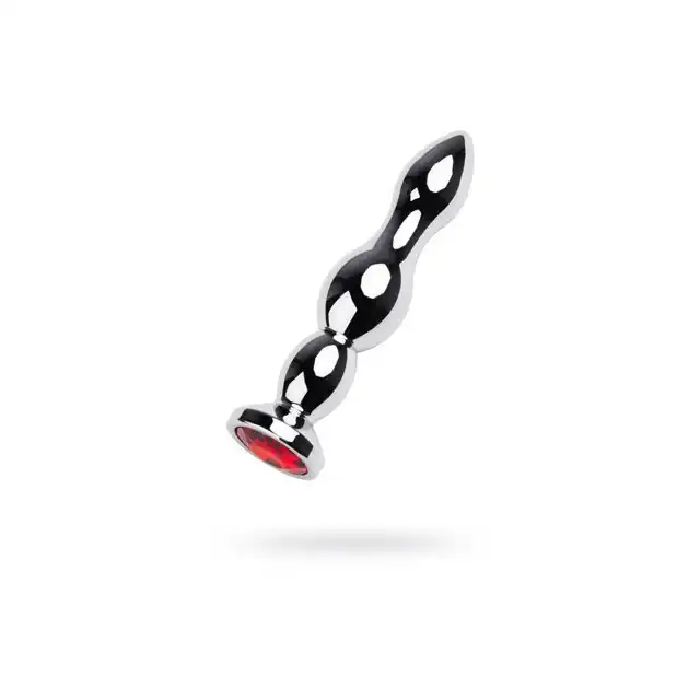 Toyfa - Metal With Red Round. Elegancka metalowa wtyczka analna o podłużnym kształcie. Zdobiona rubinowym klejnotem u podstawy