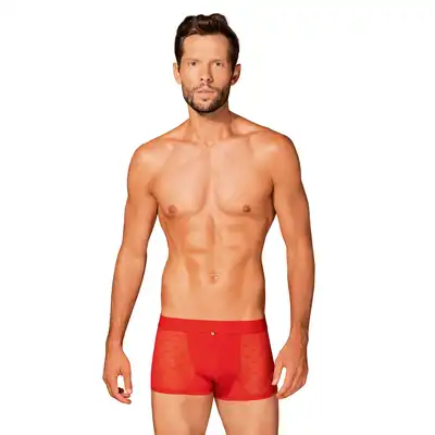 Obsessive - Obsessiver Boxers L/XL. Seksowne czerwone bokserki męskie. Pół transparentne wstawki materiału wzbudzą zainteresowanie Twojej partnerki