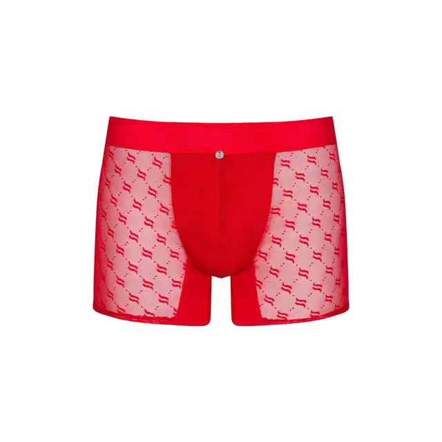 Obsessive - Obsessiver Boxers S/M. Seksowne czerwone bokserki męskie. Pół transparentne wstawki materiału wzbudzą zainteresowanie Twojej partnerki