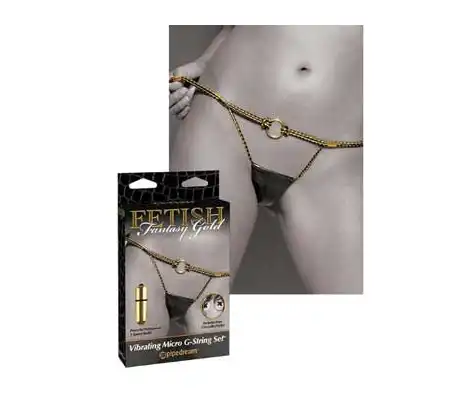 Piękne micro stringi z pociskiem wibrującym z kolekcji Fetish Fantasy Gold.
