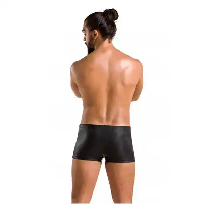 Passion - 048 Short David L/XL - męskie, skóropodobne bokserki z ozdobnymi guzikami 