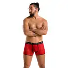 Passion - 046 Short Parker Red L/XL - czerwone bokserki męskie we wzór. Zmysłowa dziurka z tyłu 