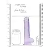 RealRock - Crystal Clear With Balls Purple. Realistyczne dildo z jądrami, przezroczysty materiał o fioletowym zabarwieniu