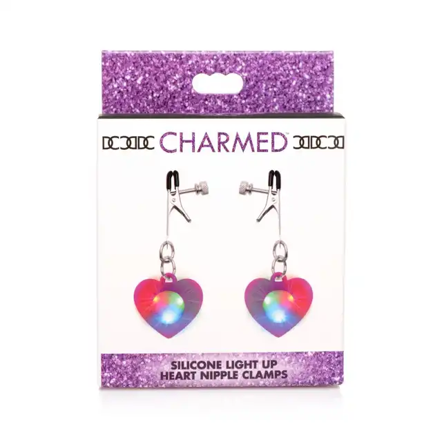 Charmed - Heart Adjustable Nipple Clamps LED. Klamerki na sutki w kształcie serduszek z szalonym podświetleniem LED