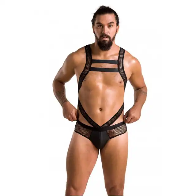 Passion - 045 Body Victor L/XL - męskie body z siateczki. Kuszące i seksowne 