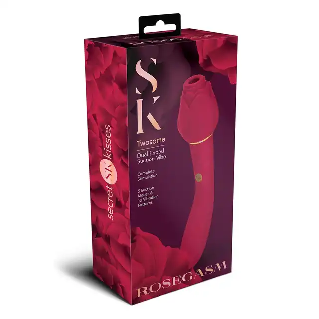 Rosegasm - Twosome Suction Vibe. Dwustronny wibrator do punktu G i stymulator łechtaczki w kształcie róży. Elegancko zmysłowy 