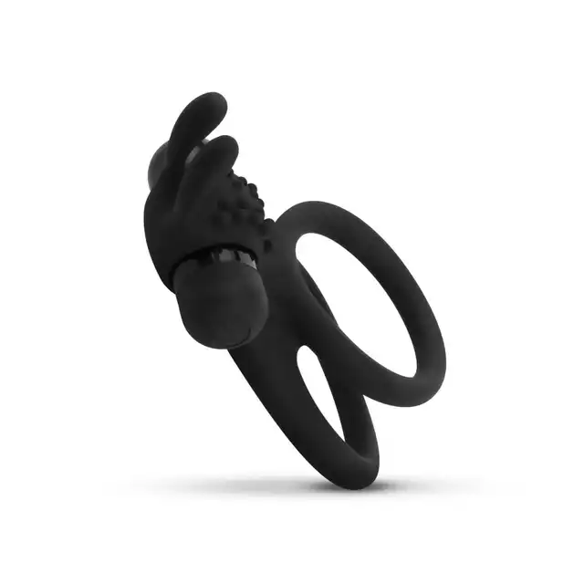 Easy Toys - Share Double Ring Rabbit. Podwójny silikonowy wibrujący pierścień na penisa z uroczymi uszami króliczka 