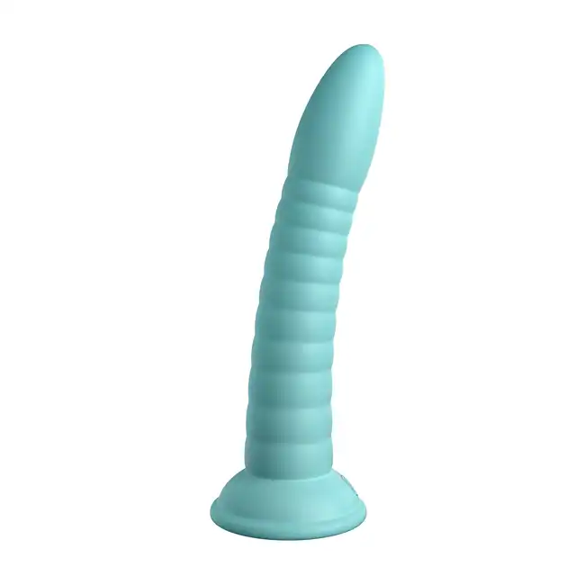 Dillio - Slim Seven 7 Inch. Miętowe dildo o żebrowanej strukturze i mocnej przyssawce. Silikon premium utwardzany platyną. 19,7 cm długości