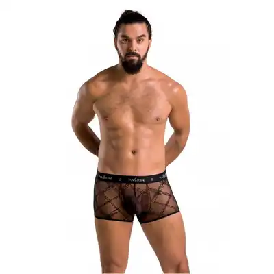 Passion - 032 Short James L/XL - męskie bokserki z półprzezroczystej siateczki. Idealnie opięte ciało