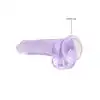 RealRock - Crystal Clear With Balls Purple. Realistyczne dildo z jądrami, przezroczysty materiał o fioletowym zabarwieniu