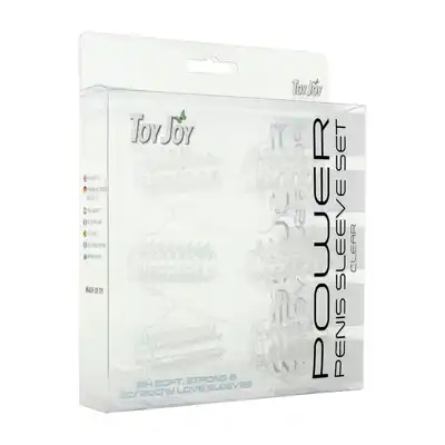 ToyJoy - Power Penis Sleeve Set Clear. Zestaw przezroczystych nakładek na penisa z wypustkami. 
