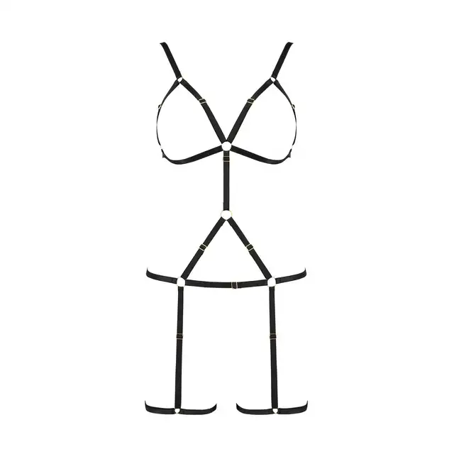 Passion - Indica S/M. Wyraziście erotyczne body w tylu harness. Idealne podkreślenie biustu, ud i bioder z w pełni regulowanymi paskami