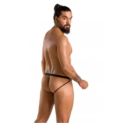 Passion - 034 Slip Open Luke L/XL - czarne, kuszące otwarte majtki męskie. Jock strap