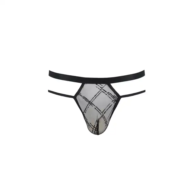 Passion - 029 Collin Thong L/XL. Koronkowe stringi męskie, zdobione geometrycznym wzorem i dodatkowymi paseczkami