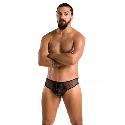Passion - 035 Slip Richard L/XL - seksowne czarne majtki wykonane z siateczki. Z wiązaniem 