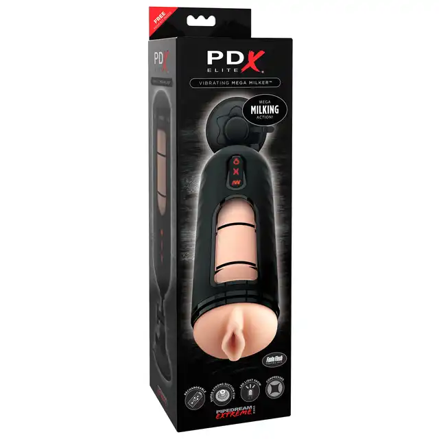 PDX Elite - Vibrating MegaMilker - masturbator z innowacyjnym systemem uciskania! Zabawa bez użycia rąk