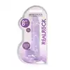 RealRock - Crystal Clear With Balls Purple. Realistyczne dildo z jądrami, przezroczysty materiał o fioletowym zabarwieniu