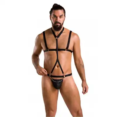 Passion - 039 Set Andrew L/XL - zestaw czarnej męskiej bielizny typu harness. Wyjątkowo odważny.