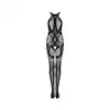 Obsessive - G331 S/M/L. Czarny kuszący bodystocking w fantazyjne wzory podkreślające talię 