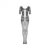 Obsessive - F238 S/M/L. Subtelnie kobiecy czarny bodystocking z motywem kwiatowym i wiązaniem gorsetowym