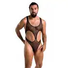 Passion - 040 Body Leon L/XL - odważne body z siateczki z paseczkami. Ponętnie odkryte ciało