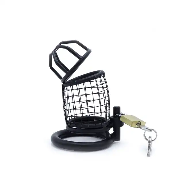 Oproducts - Chasity Cage Squares Black. Stalowa przewiewna klatka na penisa 4,5 cm średnicy oraz 11 cm długości 