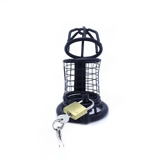 Oproducts - Chasity Cage Squares Black. Stalowa przewiewna klatka na penisa 4,5 cm średnicy oraz 11 cm długości 