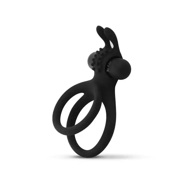 Easy Toys - Share Double Ring Rabbit. Podwójny silikonowy wibrujący pierścień na penisa z uroczymi uszami króliczka 