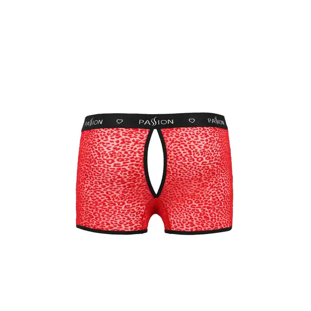 Passion - 046 Short Parker Red L/XL - czerwone bokserki męskie we wzór. Zmysłowa dziurka z tyłu 