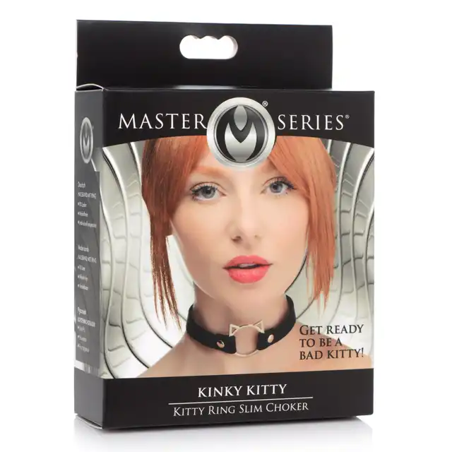 Master Series - Kinky Kitty Ring Slim Choker. Obroża z ringiem w kształcie uroczego kotka. Słodki dodatek do sypialnianego look`u 