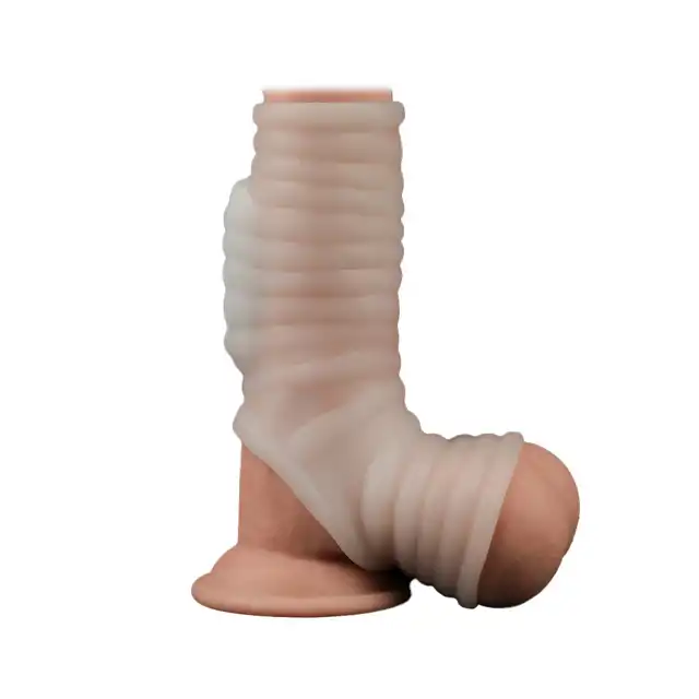 LoveToy - Wave Knights Vibrating Sleeve. Prążkowana nakładka na penisa z wibracjami. Do 45 % więcej obwodu 