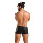 Passion - 048 Short David L/XL - męskie, skóropodobne bokserki z ozdobnymi guzikami 