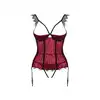Obsessive - Denissa Corset XL/2XL. Bordowy ultra kobiecy gorset z otwartym biustem i czarną koronką 