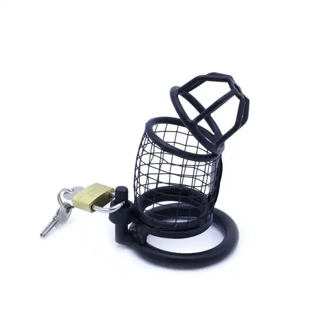 Oproducts - Chasity Cage Squares Black. Stalowa przewiewna klatka na penisa 4,5 cm średnicy oraz 11 cm długości 