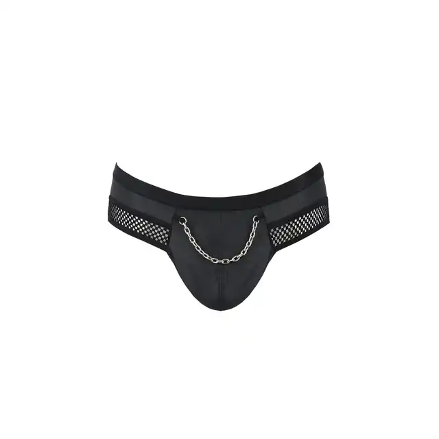 Passion - 030 Slip Open Tom L/XL - męskie slipy z otwartym tyłem, jock strap. Ze srebrnym łańcuchem 