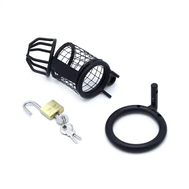 Oproducts - Chasity Cage Squares Black. Stalowa przewiewna klatka na penisa 4,5 cm średnicy oraz 11 cm długości 