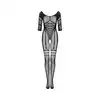 Obsessive - G329 XL/XXL. Czarny bodystocking z imitacją wiązania gorsetowego 
