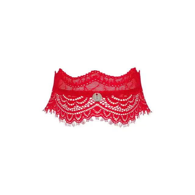 Obsessive - Bergamore choker O/S. Elegancka, kobieca obroża z czerwonej koronki. Unikalny dodatek. 