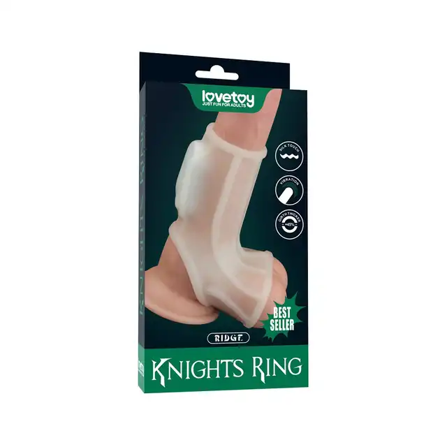 LoveToy - Ridge Knights Vibrating Sleeve. Wibrująca nakładka na penisa i jądra ze żłobieniami. Do 45% więcej obwodu. 