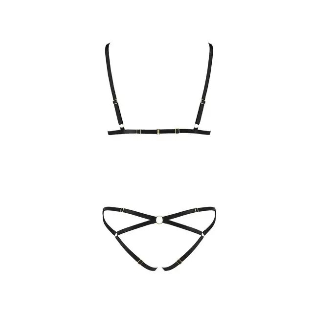 Passion - Nicky Set L/XL. Odważny komplet bielizny damskiej w stylu harness. Ekstrawagancki krój z w pełni regulowanym rozmiarem