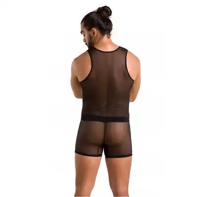 Passion - 054 Set Oscar L/XL - seksowny zestaw z siateczki podkreślający figurę. Odważne wycięcia 