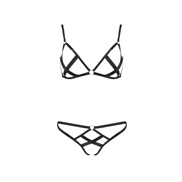 Passion - Nicky Set L/XL. Odważny komplet bielizny damskiej w stylu harness. Ekstrawagancki krój z w pełni regulowanym rozmiarem