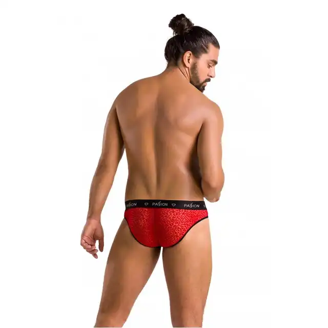 Passion - 031 Slip Mike Red L/XL - czerwone, męskie slipy w elektryzujący wzór zwierzęcy