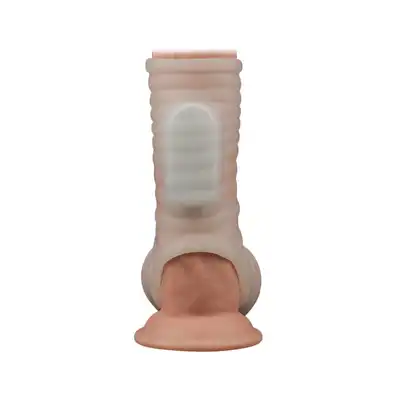 LoveToy - Wave Knights Vibrating Sleeve. Prążkowana nakładka na penisa z wibracjami. Do 45 % więcej obwodu 