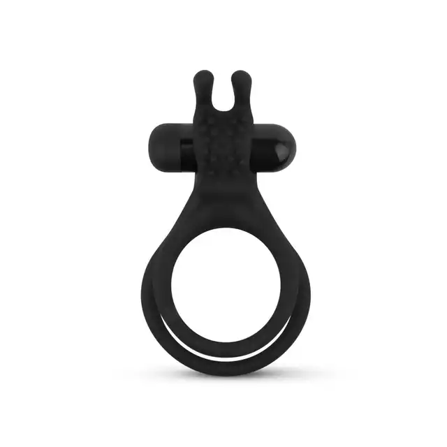 Easy Toys - Share Double Ring Rabbit. Podwójny silikonowy wibrujący pierścień na penisa z uroczymi uszami króliczka 
