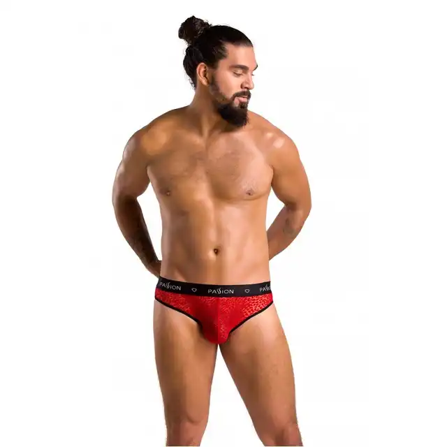 Passion - 031 Slip Mike Red L/XL - czerwone, męskie slipy w elektryzujący wzór zwierzęcy