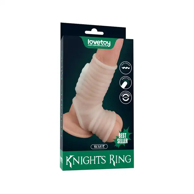 LoveToy - Wave Knights Vibrating Sleeve. Prążkowana nakładka na penisa z wibracjami. Do 45 % więcej obwodu 