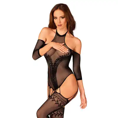 Obsessive -  G333 S/M/L. Zadziornie zmysłowy bodystocking z otwartymi ramionami oraz rękawami 3/4