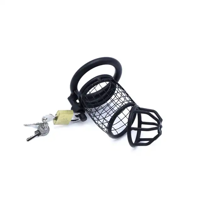 Oproducts - Chasity Cage Squares Black. Stalowa przewiewna klatka na penisa 4,5 cm średnicy oraz 11 cm długości 