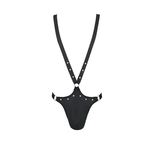 Passion - 028 Harry Body L/XL. Erotyczne body męskie o wyjątkowym kroju, zdobione srebrnymi elementami. Idealne podkreślenie męskiej sylwetki